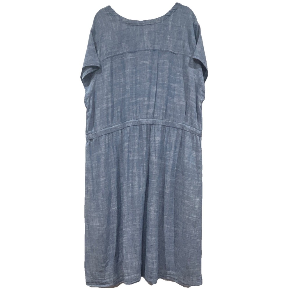 Briggs Blue Linen Blend Button Front Drawstring Waist Midi Dress Plus Size 3X - Picture 5 of 6